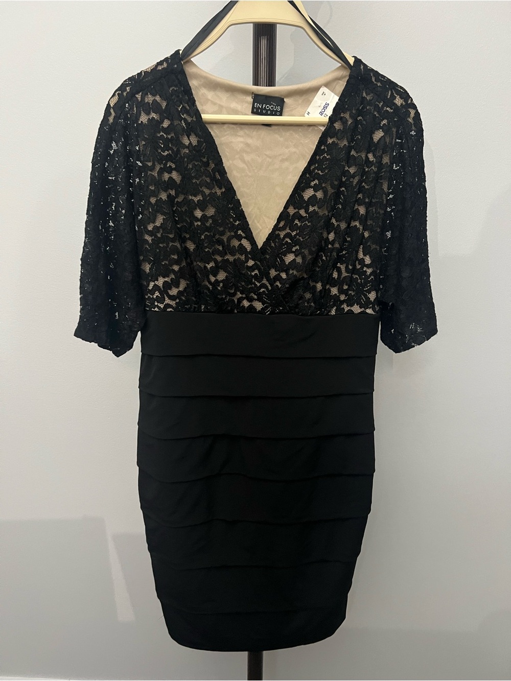 Enfocus Black Lace V-Neck Layered Cocktail Dress